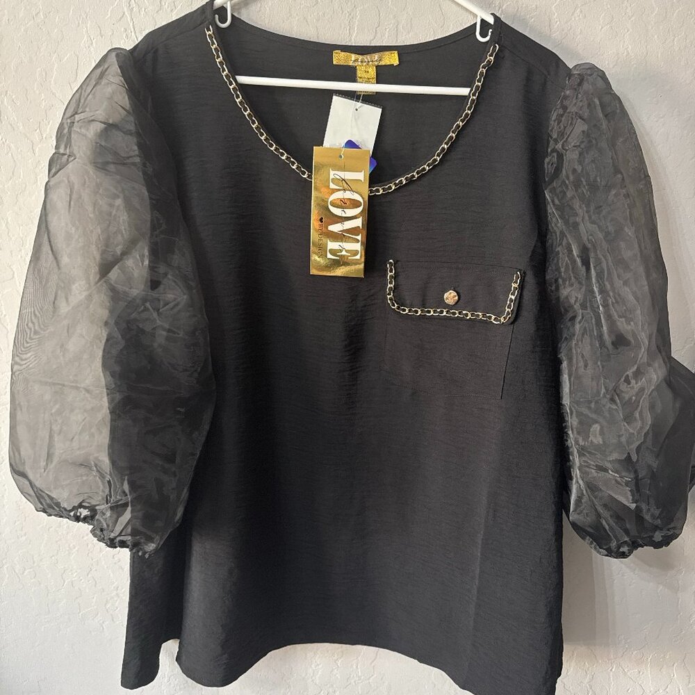 Chic Puff Sleeve Chain Detail Blouse | 3X NWT